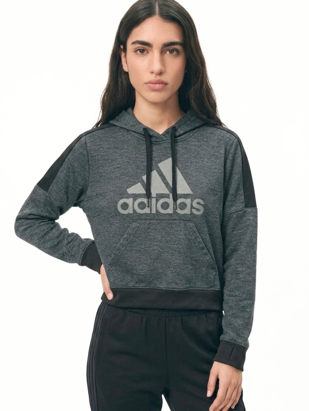 |•ADIDAS•| Gray & Black Hoodie Hooded Sweatshirt Size Small